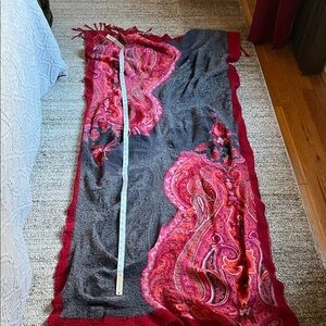 Elegant Red and Gray wool large palatine, super warm! Partially felted